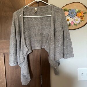 Cherokee Girls Gray Silver Sparkly Sequin Waterfall Cardigan Size XL 14-16